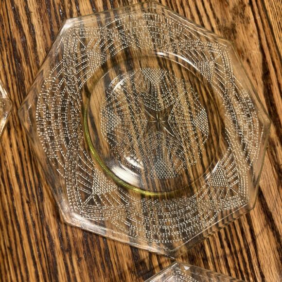6 Depression Glass L.E. SMITH Yellow ROMANESQUE OCTAGON 7.5” PLATES EXCELLENT! - Picture 11 of 14